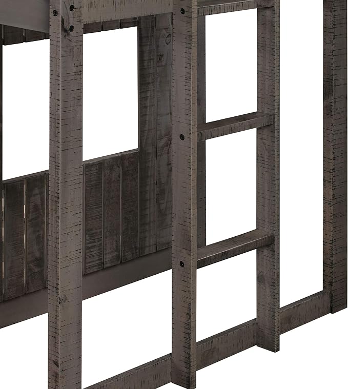 Ball & Cast Twin Over Full Playhouse Bunk Bed with Ladder and Window,Farmhouse Wood Bunkbed w/Full-Length Guard Rail & Slat Support,Space Saving,Bedroom Furniture for Student Dorms,Antique Gray