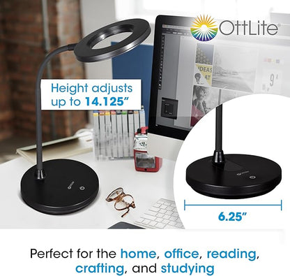 OttLite Vibe LED Ring Light, Rechargeable and Portable, 3 Color Temperatures, Book Light, Table Lamp Reading, Work, Desk Lamp for Home Office or Bedside