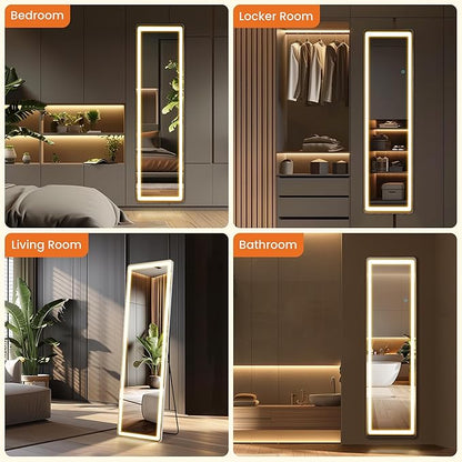 Alpen Full Length Mirror with LED Light, Floor Mirror with Dimming & 3 Color Lighting, 61" x 16" Free Standing Floor Mirrors, Full Body Mirrors for Bedroom, Dressing Room, Cloakroom