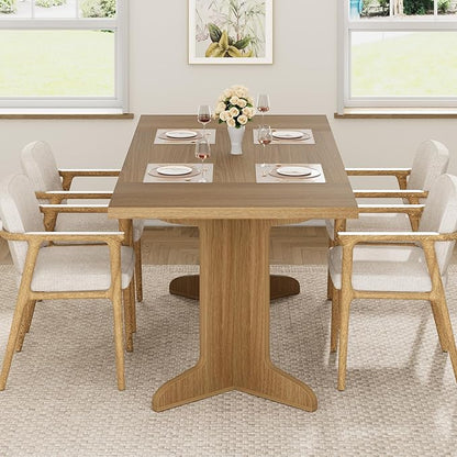 71" Dining Table for 6 to 8 People, Modern Dinner Table with Unique Wooden Legs, Rectangle Dining Table for Kitchen, Dining Room & Living Room, Oak