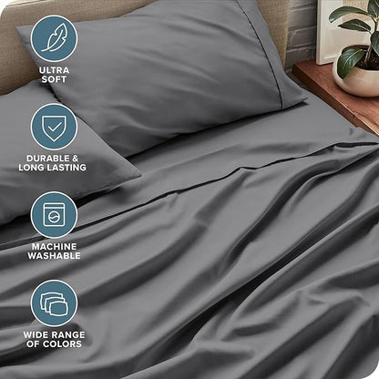 Bare Home Full XL Sheet Set - Luxury 1800 Ultra-Soft Microfiber Full Extra Long Bed Sheets - Double Brushed - Deep Pockets - Easy Fit - 4 Piece Set - Bedding Sheets & Pillowcases (Full XL, Grey)