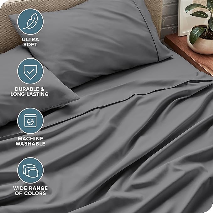 Bare Home California King Sheet Set - 1800 Ultra-Soft Microfiber Cal King Bed Sheets - Double Brushed - Deep Pockets - Easy Fit - 4 Piece Set - Bed Sheets (California King, Grey)