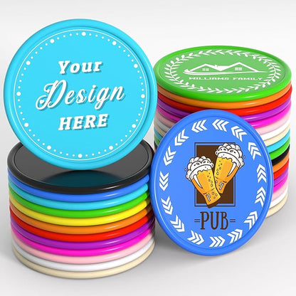 200-1000 Custom Plastic Poker Chips,Drink Chips,Personalized Your Own Logo, Image and Text, Double Sided Full Color Printing Custom Tokens For Bar, Events, Weddings, Business Card & Promotional Tokens