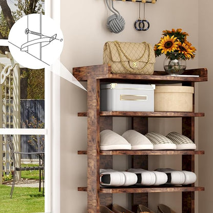 HOMEFORT 7-Tier Wood Shoe Rack, Double Rows Shoe Shelf, Shoe Storage Stand, Entryway Shoe Tower, Vertical Shoe Organizer for Narrow Closet, Entryway, Hallway, Rustic Brown