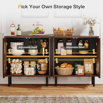 Tribesigns Set of 2 Sideboard Buffet with Storage, 59" Buffet Sideboard Cabinet with Adjustable Shelves, Accent Storage Cabinet for Living Room, Dark Brown