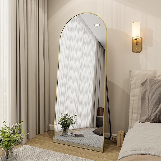 BEAUTYPEAK 65"x24" Arch Floor Mirror, Full Length Mirror Wall Mirrors Hanging or Leaning Arched-Top Full Body Mirror with Stand for Bedroom, Dressing Room, Gold
