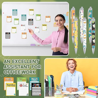 Thenshop 6 Set Teacher Appreciation Gifts 6 Teacher Sticky Notes and 6 Fun Ballpoint Pens Thank You Gifts for Teacher Office Supplies