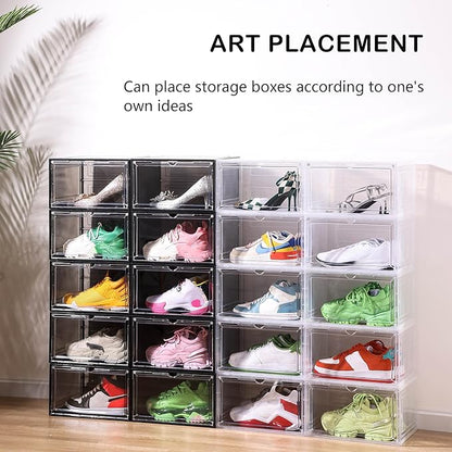 Attelite 8 Pack Shoe Boxes Clear Plastic Stackable, Upgrade Large Shoe Storage Organizer Containers with Magnetic Door for Display Sneaker, Easy Assembly