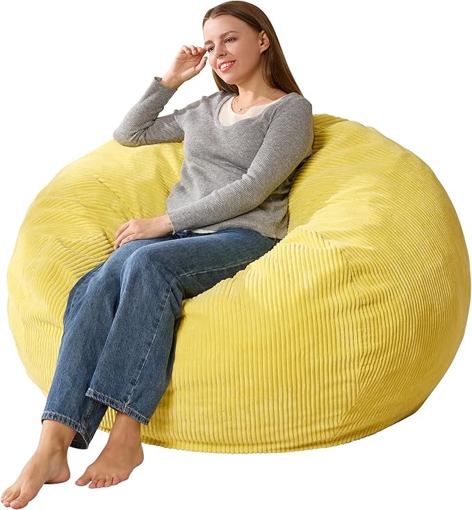 3.5FT Bean Bag Chairs Teardrop Bean Bag Chair for Adults Beanbag Chair with Memory Foam Filled Machine Washable Cover for Living Room, Bedroom (Large,Yellow)