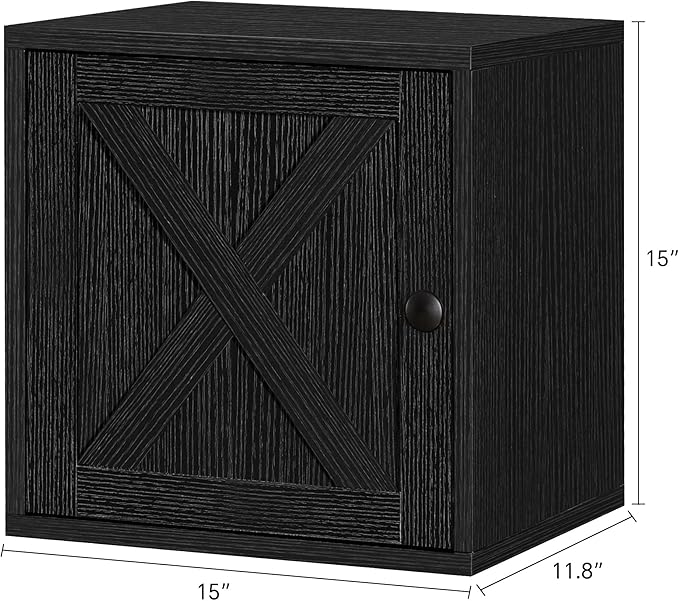 FUSUNBAO Magic DIY Cube Storage Organizer Stackable Cubes for Home Books Clothes Toy-Modular Cubby Storage System-Office Cubical-Bookcase Closet (Black, Door Cube)