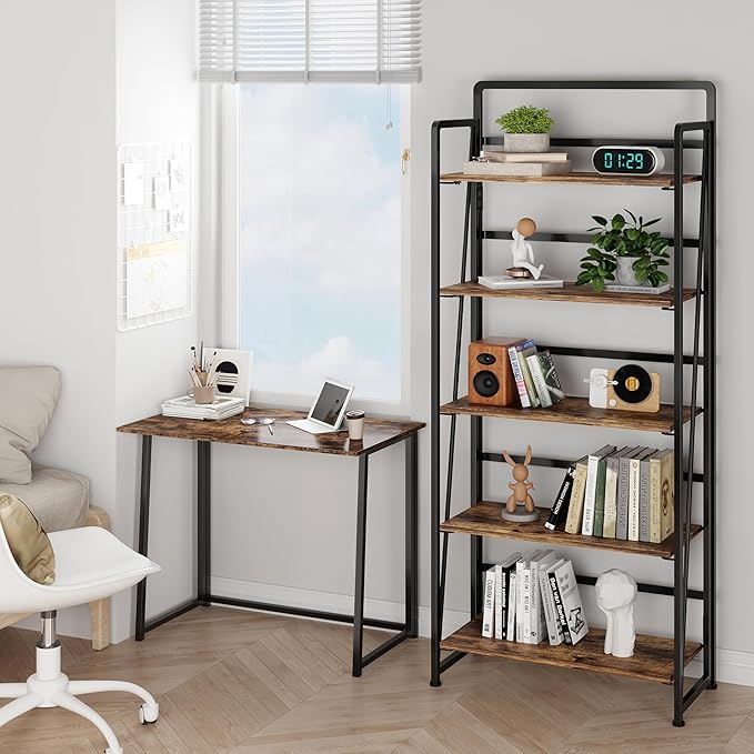 BHG No Assembly Folding Bookshelf for Living Room,Collapsible Book Shelf for Home Office, Portable Bookcase Storage Organizer Rack Shelves