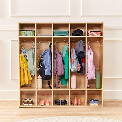 ECR4Kids Streamline 5-Section Coat Locker with Cubby Storage, Classroom Furniture, Natural