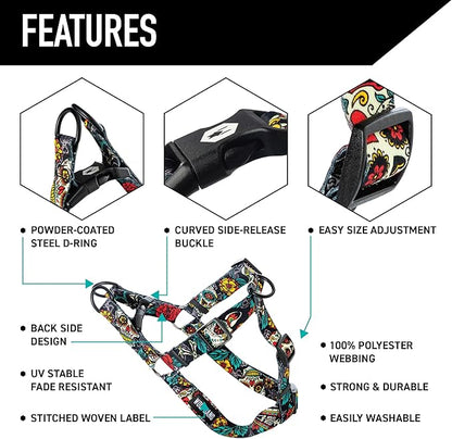 Wolfgang Heavy Duty Adjustable Dog Harness, Pull-Tested to Over 800 lbs for Walking & Training, LosMuertos Print, Medium