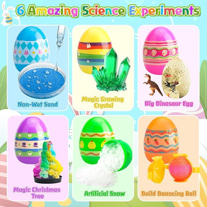 6PCS Prefilled Easter Eggs with Science Experiment Kits for Kids Easter Basket Stuffers, Egg Hunt Prizes and Party Favors, STEM Project Educational Gifts for Girls Boys