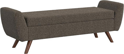 HomePop Modern Storage Bench with Wood Legs |Homepop Home Décor|Bench with Storage for Living Room & Bedroom - Dark Brown Boucle