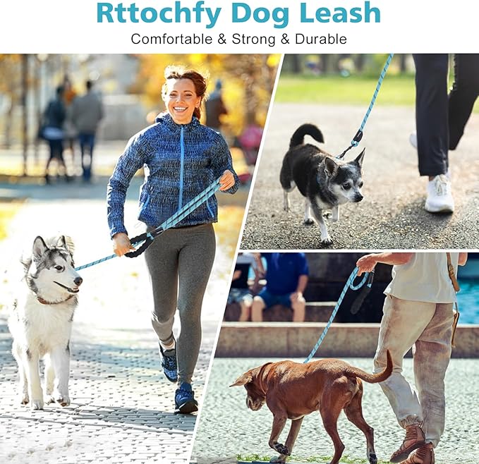 Rttochfy Rope Dog Leash 2/4/5/6/8/10 FT with Comfortable Padded Handle and Highly Reflective Threads for Small Medium and Large Dogs Heavy Duty (1/2"-10 FT, Grey)