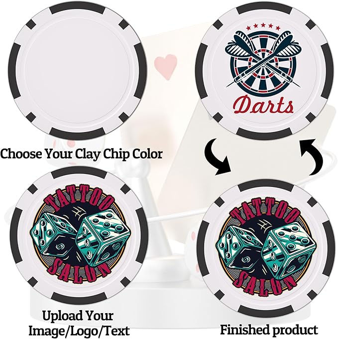 Custom Clay Poker Chips, 11.5Gram Personalized Poker Chips with Full Color Logo,Casino-Grade Monte Carlo Style Chips, Event Tokens for Texas Hold’em, Blackjack, Card Nights, Pack of 50