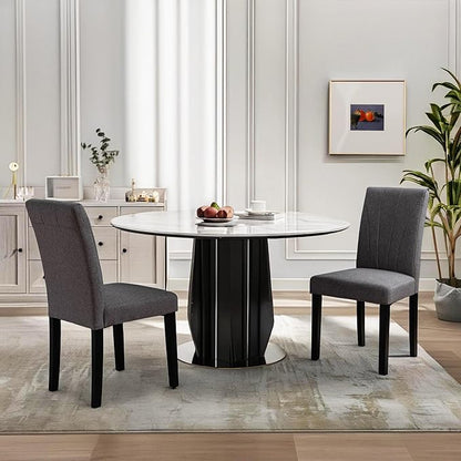 VECELO Upholstered Dining Chairs Set of 4, Modern Fabric and High Back & Solid Wood Legs, Parsons for Kitchen/Living Room- Dark Gray