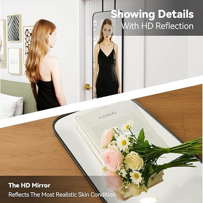 47x14 Mirror Full Length Door Hanging Wall Mounted Aluminum Alloy Metal Frame Dressing Make-up Save Space Half Body Mirrors for Entryway Bedroom Bathroom Living Room 47 inch Black