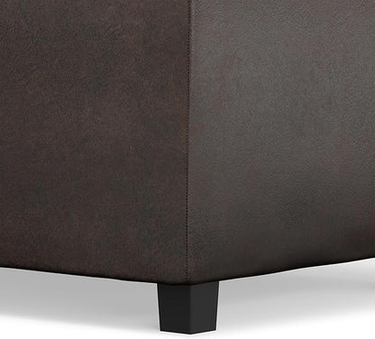 SIMPLIHOME Avalon Storage Ottoman - 42 inch Wide Upholstered Vegan Leather Rectangular Flip-Top Ottoman in Distressed Brown, Contemporary Coffee Table Ottoman for Living Room with Hidden Storage