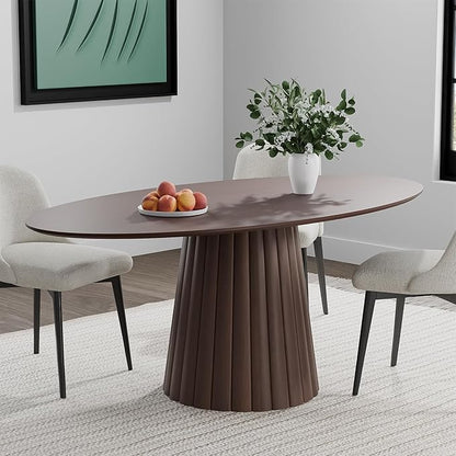 Casaphoria 67" Oval Dining Table, Modern Wood Kitchen Table with Cone Shaped Strip Convex Base for Living Room & Dining Room, Easy Assembly Farmhouse Furniture for 4-6, Walnut