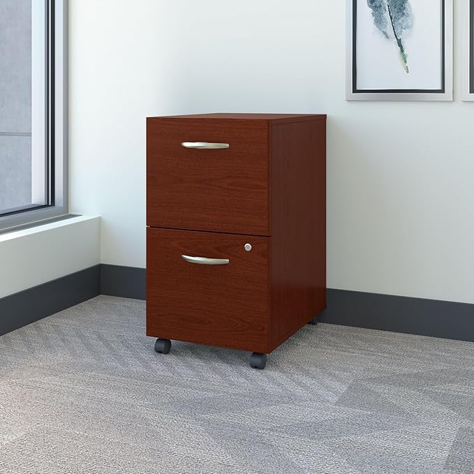 Bush Business Furniture Series C 2 Drawer Rolling File Cabinet in Mahogany - Assembled, Mobile Document Storage for Home or Professional Office