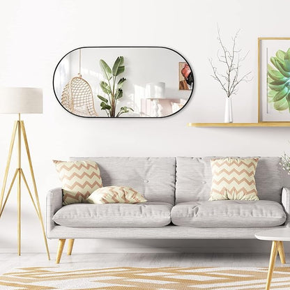 Muzilife Oval Wall Mirror for Bathroom, 20" x40'' Capsule Mirror Vanity Wall Mirror with Metal Frame, Hang Horizontally or Vertically for Entryway, Living Room, Bathroom, Black