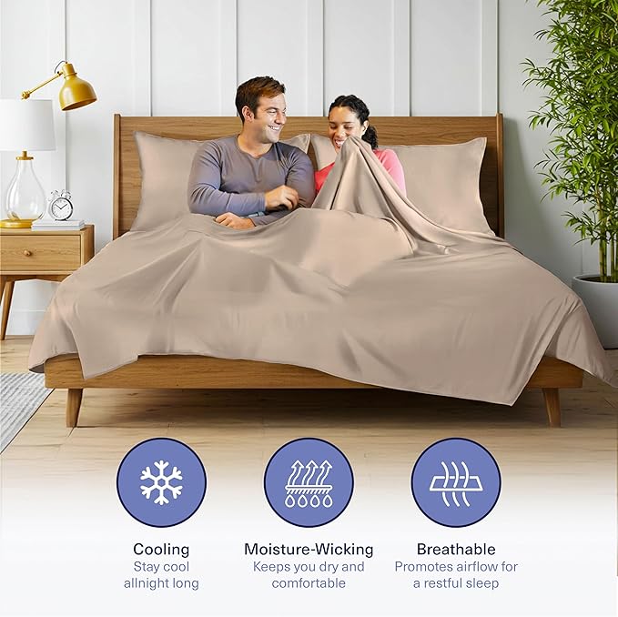 Kickoff Viscose Bamboo Sheets Twin Size 3-pc 100% Organic Bamboo Viscose Bed Cooling Sheets Twin Size Set Cool Bedding for hot Sleepers Sheet, Flat, Fitted, Pillowcase (Iced Latte, T)