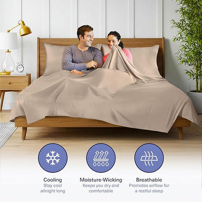Kickoff Viscose Bamboo Sheets Twin XL Size 3-pc 100% Organic Bamboo Viscose Bed Cooling Sheets Twin XL Size Set Cool Bedding for hot Sleepers Sheet, Flat, Fitted, Pillowcase (Iced Latte, TXL)