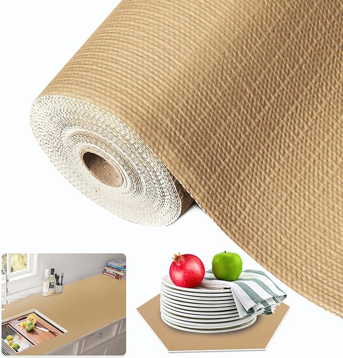 Beautysaid Shelf and Drawer Liner for Kitchen Cabinet, Non Adhesive Non Slip Shelf Paper Waterproof Washable Thickened for Dresser Pantry Shelve Bathroom Protector Liner(Beige,12 in x 20FT)