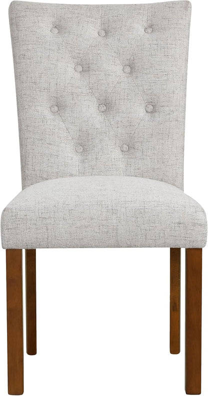 HomePop Button Tufted Fabric Dining Chairs - Neutral Textured Solid Woven (Set of 2)