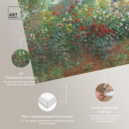 Art Remedy Monet-Garden With Dahlias Impressionism Classic Landscape Paintings Canvas Wall Art, Gallery Wrapped, 30"x45"