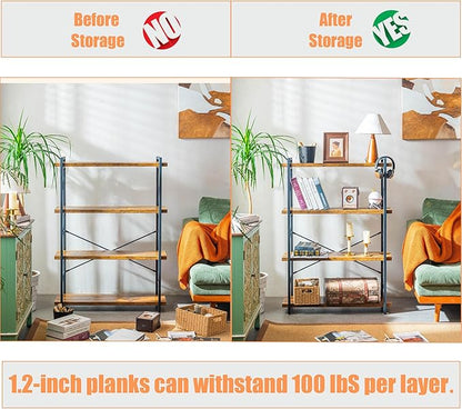 Bookshelf, 4 Tier Bookshelf, Tall Bookcase for Living Room, Home Office and Kitchen