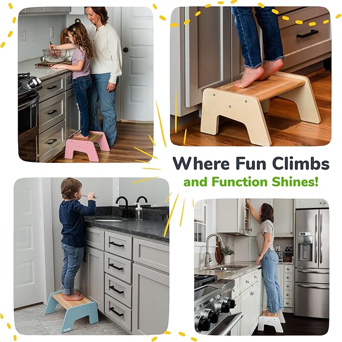 1-Step Wooden Step Stool for Toddlers | Kids Step Stool for Bathroom Sink, Kitchen, and Potty Training | Non-Slip Stool for Toilet Independence | Wooden Step for Children Ages 2+ White