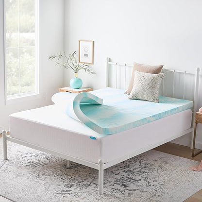 Linenspa 3 Inch Gel Swirl Memory Foam Mattress Topper – Cooling Gel Infused – Pressure Relieving Bed Topper - Mattress Pad – CertiPUR Certified - Queen Size