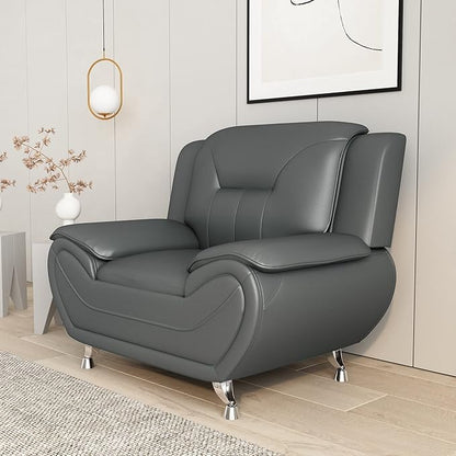 Container Furniture Direct Michael Modern Faux Leather Upholstered Stainless Steel Legs Living Room Sofa, Chair, Gray