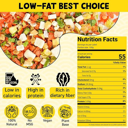 Ramen Toppings Mix Dehydrated Vegetables - Freeze-Dried Tofu & Vegetables, 100% Natural Vegetable Flakes, No Additive, Low Calorie, 10.58oz Dry Veggie for Cooking, Camping, Emergency Supply