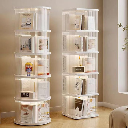 Rotating Bookshelf Tower,360° Rotating Bookshelf,66 inch High Small Space Revolving Bookcase, Suitable for Spinning Bookshelf Tower in Home and Office (White, 5 Tier, 14x14x66)