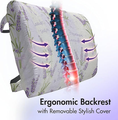 Ambesonne Lavender Lumbar Back Support Pillow, Stripes and Flowers Ribbons Romantic Country Spring Season Inspired Design Art, High Density Foam for Office Chairs Car Seats, 14" x 13", Purple