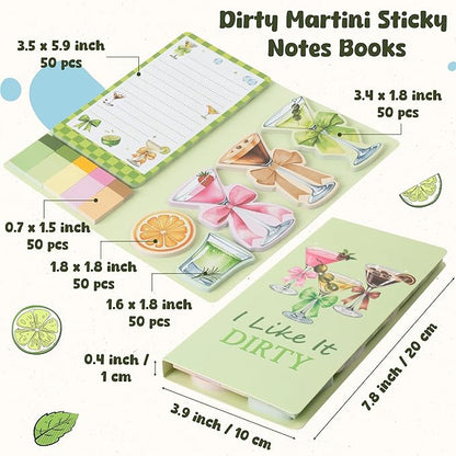 B1ykin Cute Sticky Notes Set - I Like It Dirty Self-Stick Notes Pad, 550 Sheets Writing Memo Pages Sticky Notepad for Teacher Appreciation Gifts, School Office Party Favors Supplies (Martini)