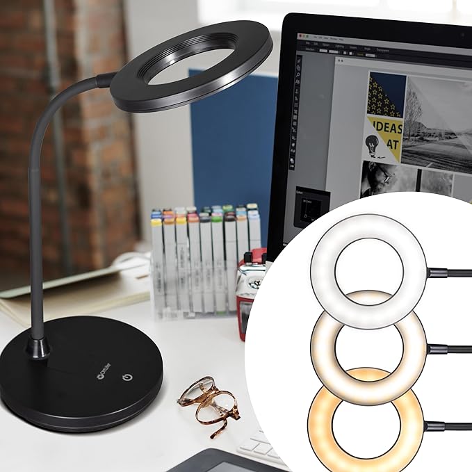 OttLite Vibe LED Ring Light, Rechargeable and Portable, 3 Color Temperatures, Book Light, Table Lamp Reading, Work, Desk Lamp for Home Office or Bedside