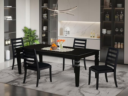 East West Furniture LGX15-BLK-24 -5 Piece Dining Set Includes a Rectangular Kitchen Table with Black Tabletop and 4 Stackable Polyester Fabric Chairs, Black