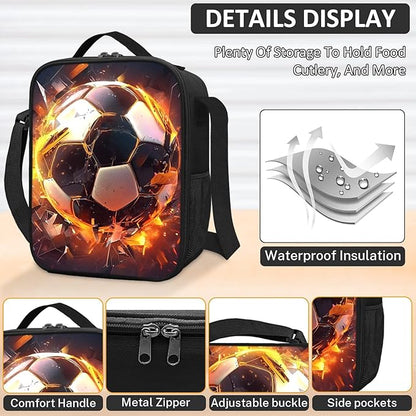 School Backpack for Boys - 4pcs Soccer Boys Backpack with Lunch Box and Pencil Case for Kids Children Teens Elementary Middle School - Students Bag for Ages 6-18,17″Bookbag Travel Back Pack