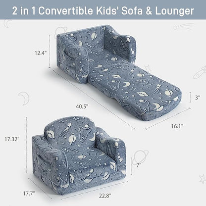 Thick Comfy Toddler Chair and Couch for Kids,2-in-1 Soft Plush Fold Out Sofa for Children,Convertible Couch to Lounger for Toddler