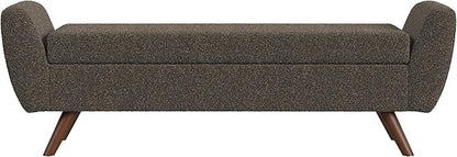 HomePop Modern Storage Bench with Wood Legs |Homepop Home Décor|Bench with Storage for Living Room & Bedroom - Dark Brown Boucle