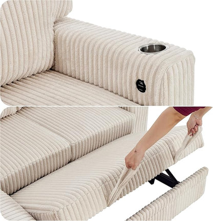 Couch, L-Shaped Sleeper Sofa with Storage, Sectional Couches for Living Room, 5-Seat Couch with Pull Out Bed, Convertible Sofa with USB Charging, for Living Room, Apartment, Beige