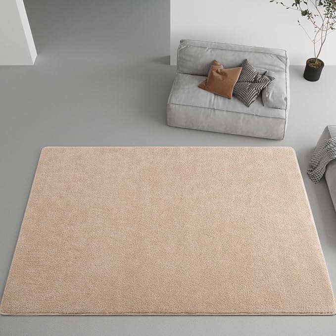 DweIke 5x7 Beige Area Rugs for Bedroom, Super Soft Living Room Rug, Thickened Memory-Foam Throw Carpet, Non-Slip and Washable Carpets for Kids Boys Girls Room Dorm Nursery Home Decor