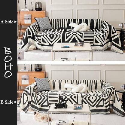 HANDONTIME Boho Sofa Covers for Dogs Black Couch Sofa Covers for 3 Cushion Couch Sofa Beige Chenille Sofa Slipcover Washable Sectional l Shaped Covers Pets Protector Furniture Covers, 91" X134"