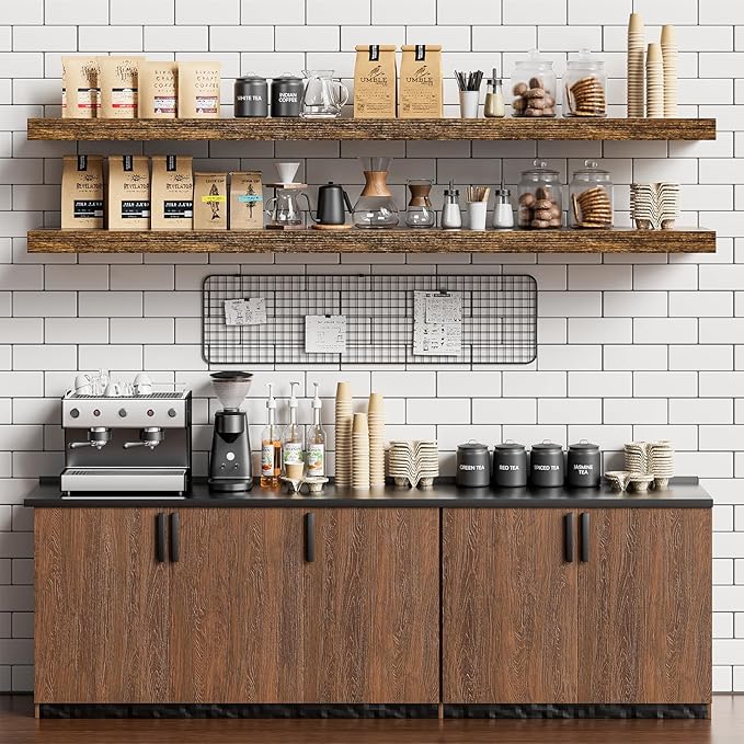 Heimlove 55 Inch Long Floating Shelves for Wall,9.3" Deep Rustic Brown Floating Shelf Set of 2,Large Display Shelf & Storage Shelf,Wall Mounted Shelves for Bedroom Living Room Kitchen Office