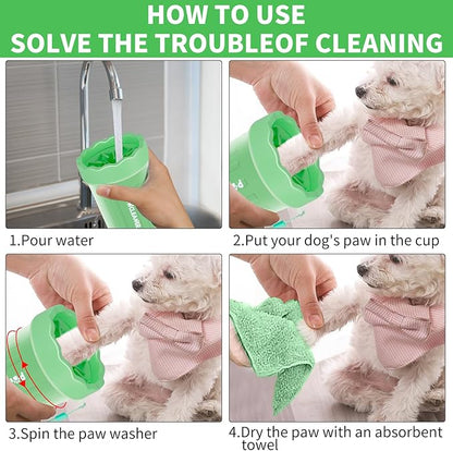 Professional 7 in 1 Dog Paw Cleaner for Dogs & Cats - Includes 1 Portable Paw Washer, 1 Bath Brush, 2 Dog Toothbrushes and 3 Absorbent Towels Note: Fits Paws up to 2 Inches Wide (Small, Light Green)